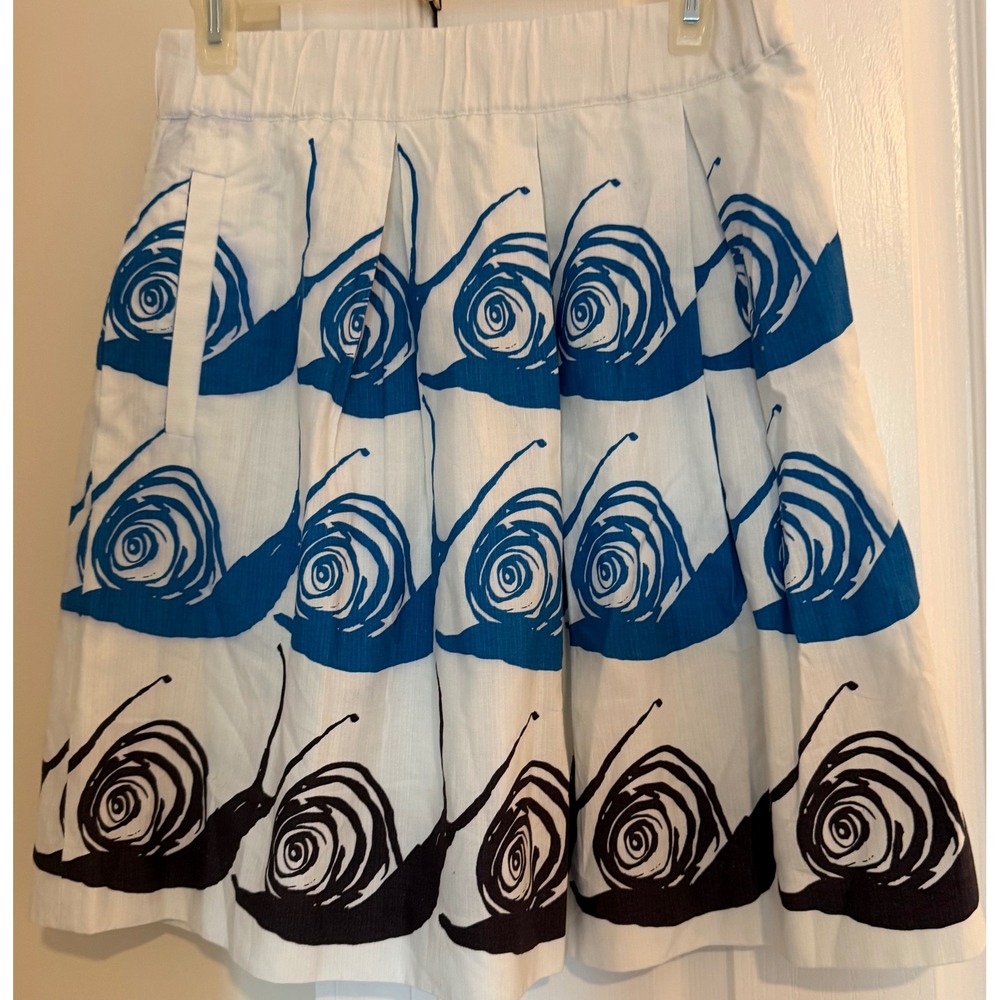 Maeve Anthropologie Snail Shell Print A-Line Skirt White Blue Black Small